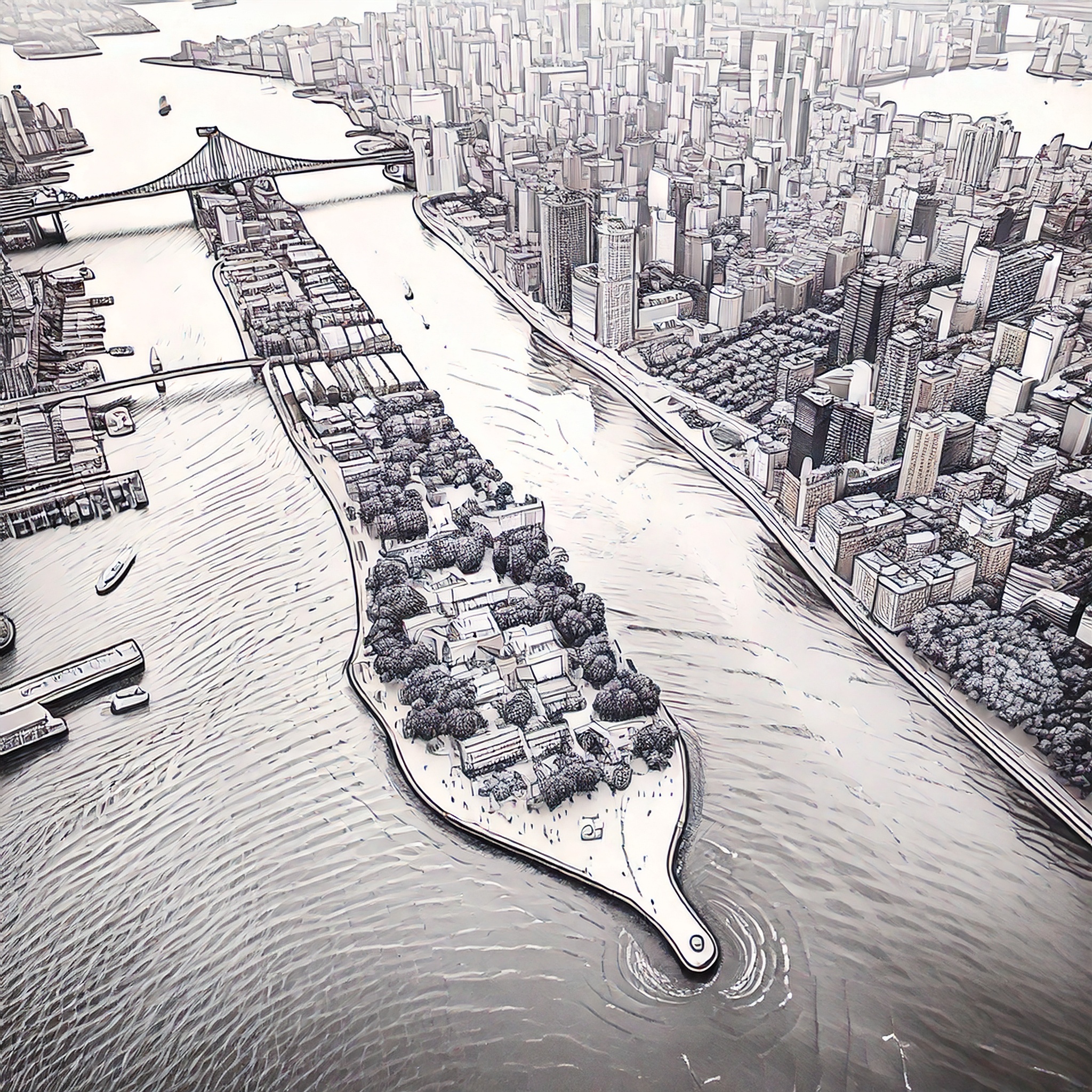 Aerial view of Roosevelt Island